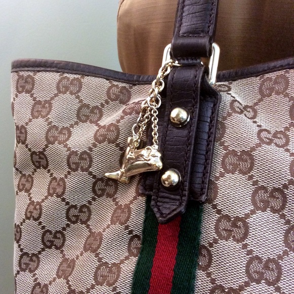 Gucci Signature Brown Canvas Tote w/ FOB Charms - Picture 2 of 6